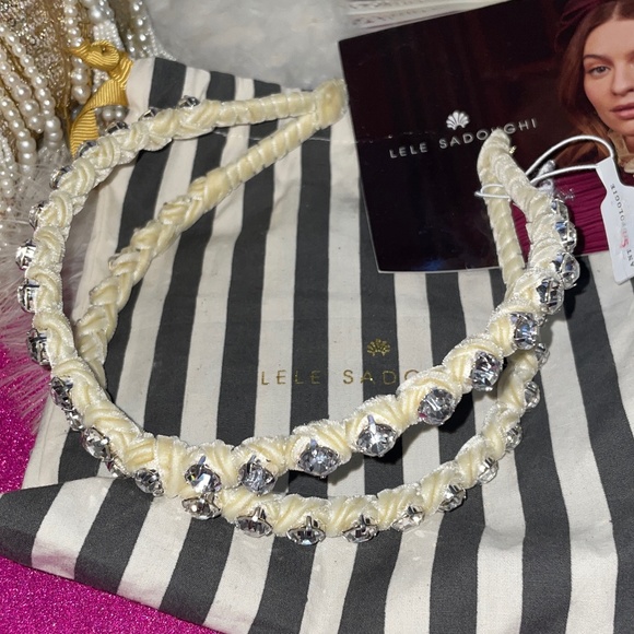 Lele Sadoughi Ivory Crystal Crossover Headband